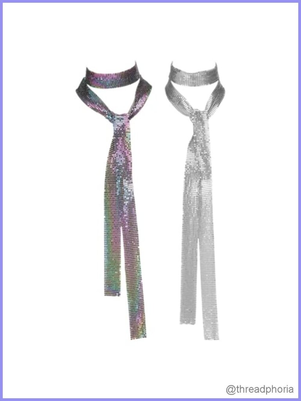 Sequin Scarf Metal Neck Tie Shiny Long Skinny Scarf for Dress Party